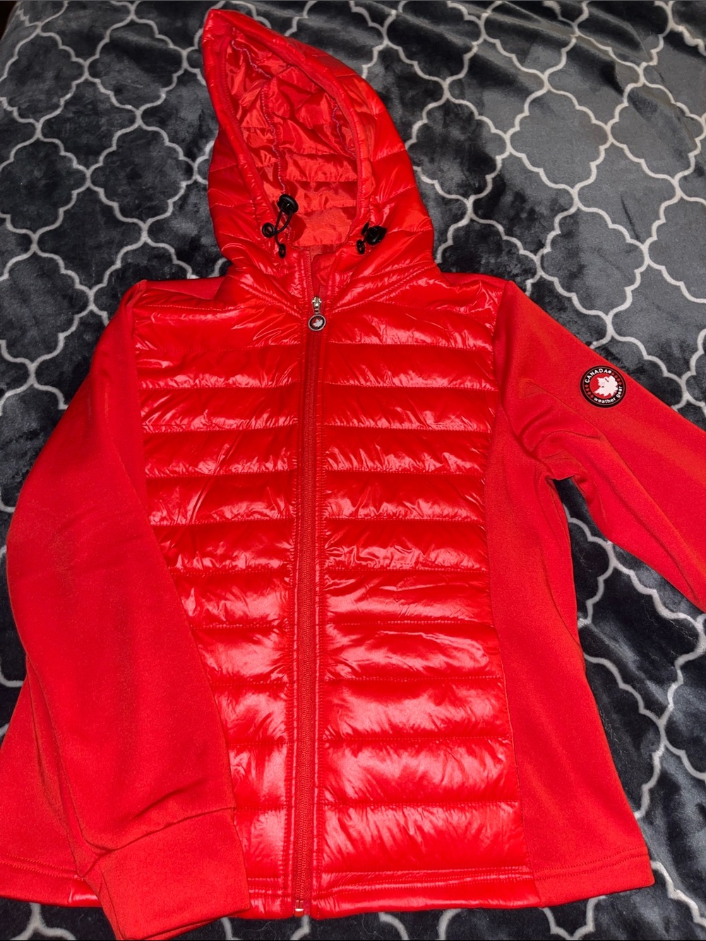 Red Hooded Utility Jacket with Canadian Patch